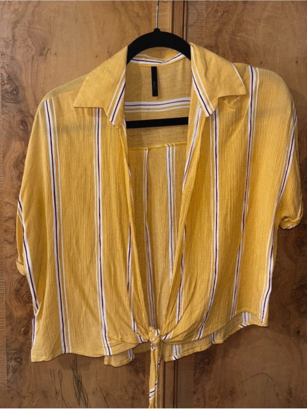 Striped Tie-Front Women’s Top - Yellow size Large